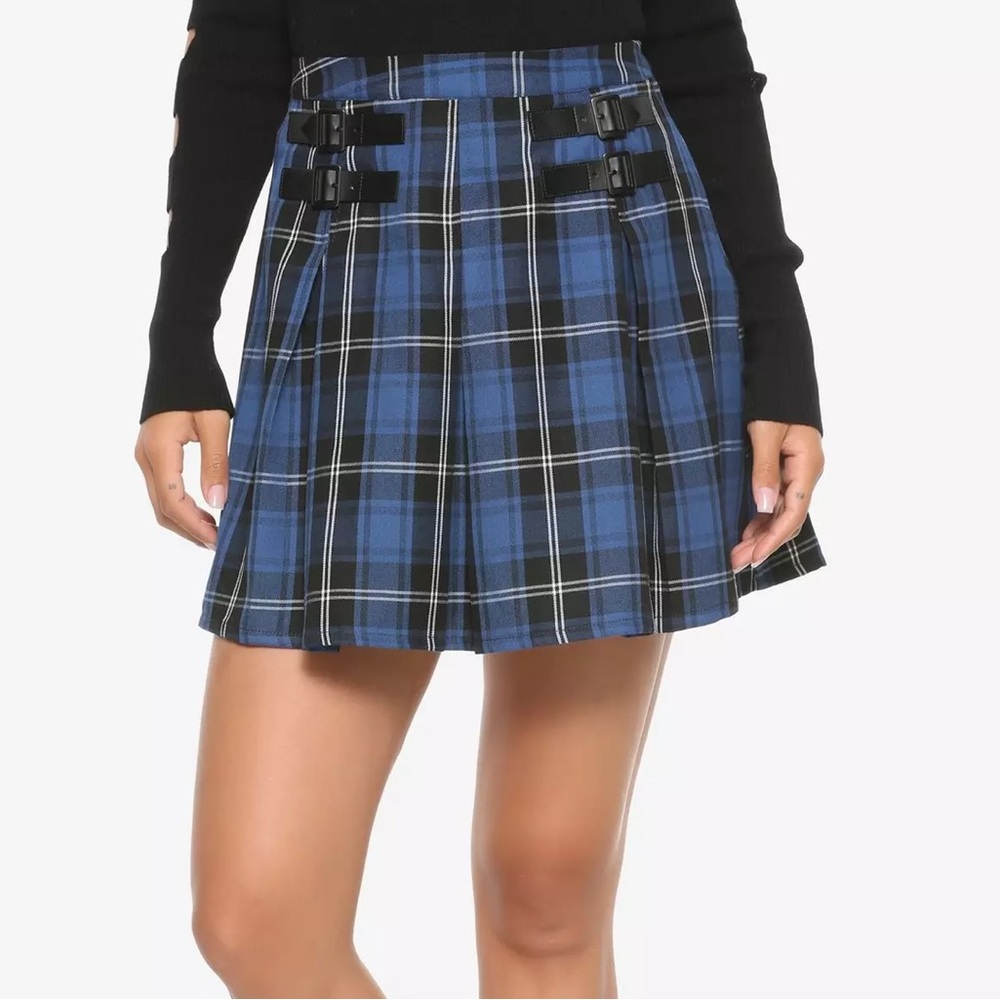 Hot Topic Blue & Black Mini Pleated Skirt Preppy Tartan Clueless Traitors Sz M